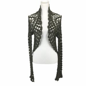 Green Crochet Long Bell Sleeve Open Front Shrug